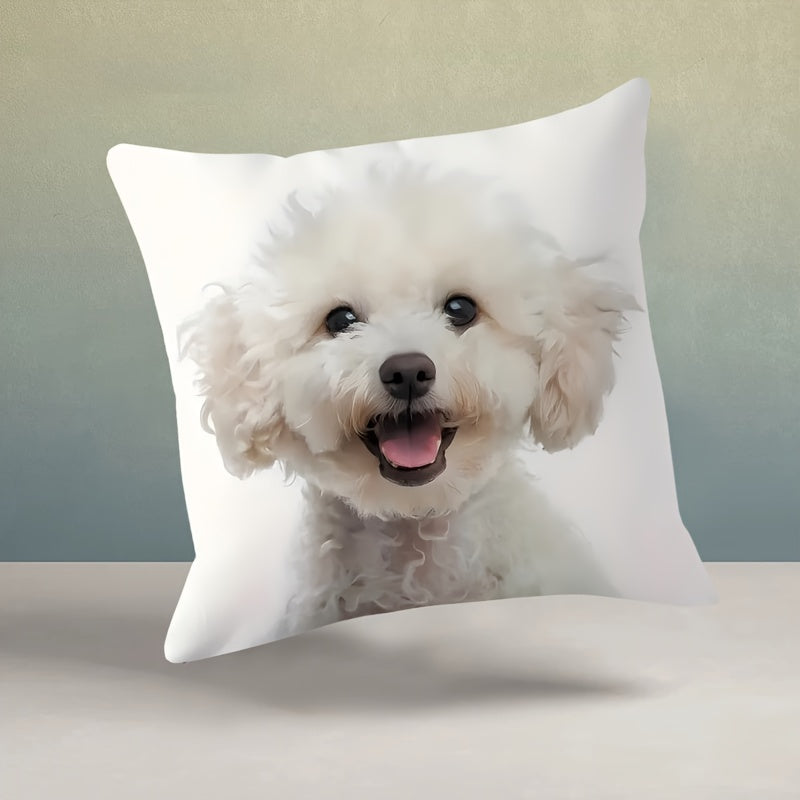 Oq it printi yostiq qopqog'i, zamonaviy uslub, qaytariladigan, zipper yopilishi, polyesterdan tayyorlangan, mashinada yuvish mumkin, uy divanida yotish uchun mos, 1 dona, o'lchami: 45.72x45.72 sm, yashash xonasi bezatish uchun mukammal.