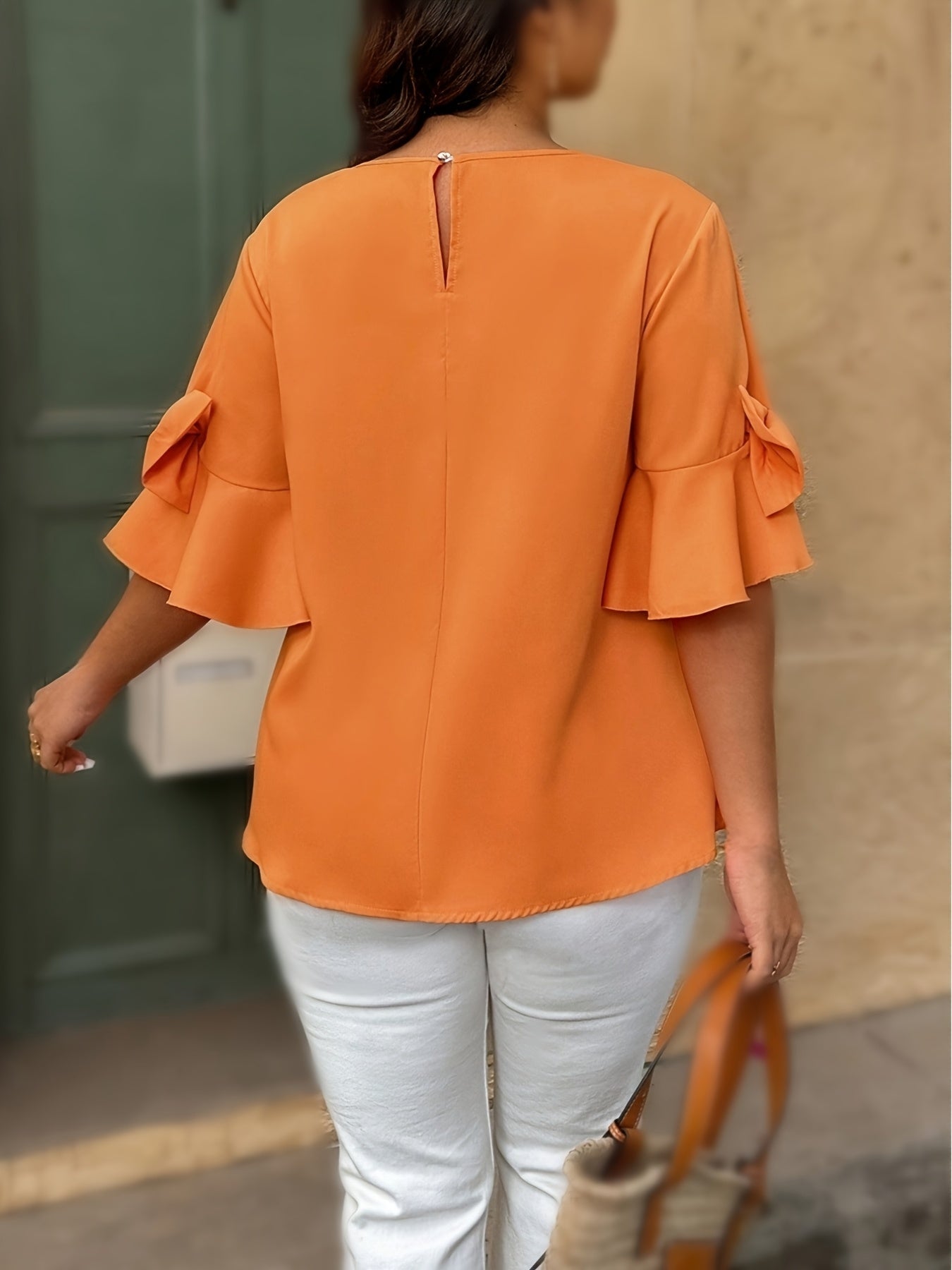 Женская блузка оранжевого цвета с рюшами на рукавах, повседневная летняя топ-майка