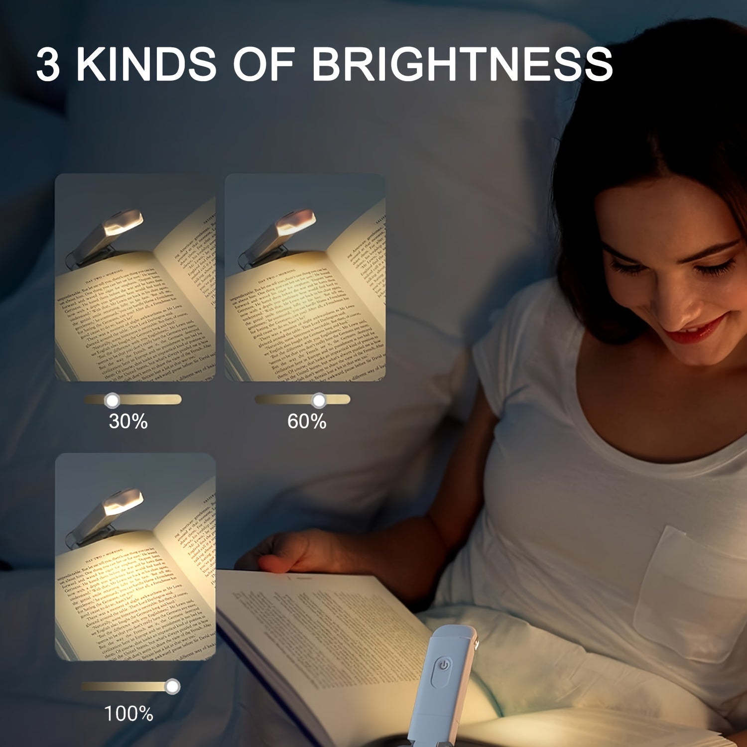USB Rechargeable Reading Light with Adjustable Brightness Clip-On Book Lamp for Night Reading