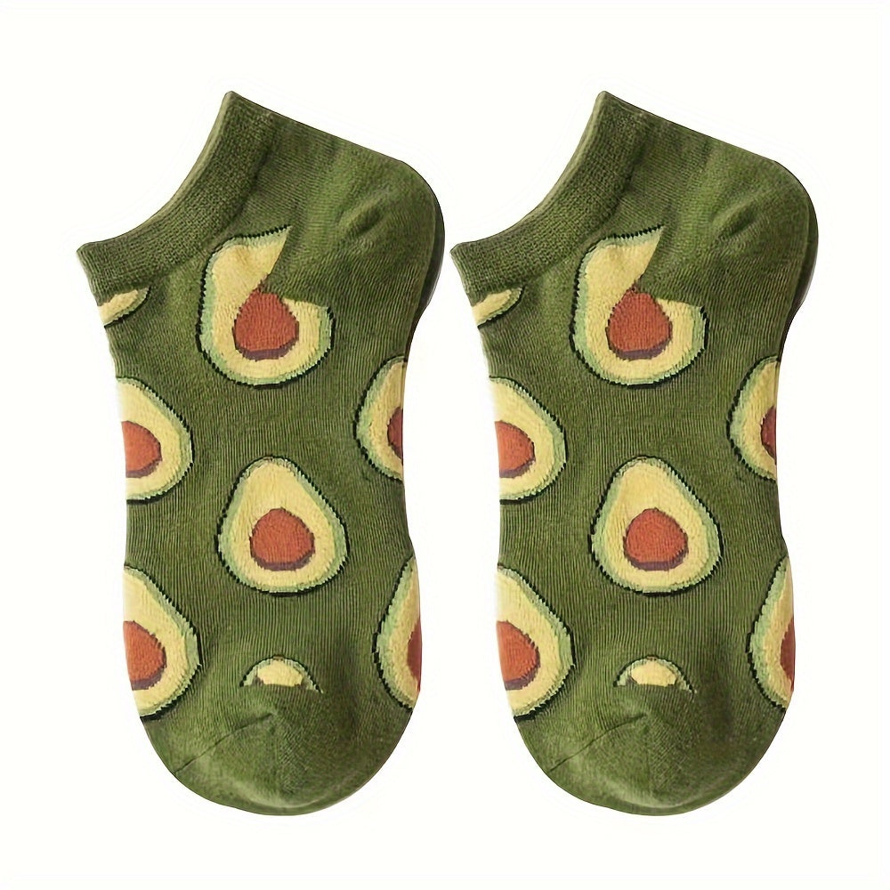 Women's Avocado Print Low Cut Ankle Socks 5 Pairs Lightweight Cotton Blend