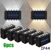 6pcs Luces de pared con espejo solar convexo para exteriores, decoraciones LED para paisajes, jardines, patios y villas