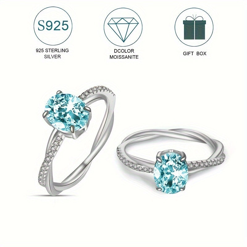 Zarif 925 Sterling Silver Tuxum Shaklidagi Moissanite Halqa - Gipoallergen, 2ct, Ayollar, Xotin yoki Qiz do'st uchun mukammal, Moissanite Sertifikati bilan birga keladi va Chiroyli Qadoqlangan Sovg'a Qutisi