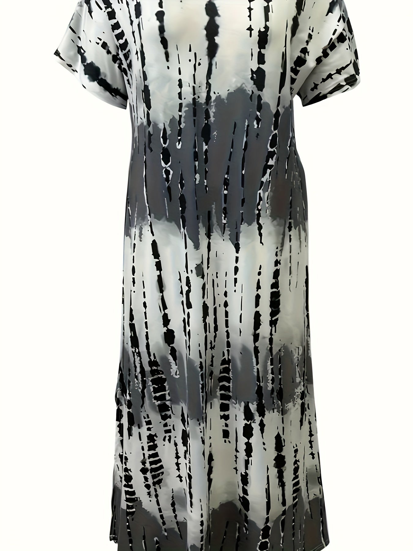 Женское платье для отдыха большого размера с узором тай-дай и полосками, короткий рукав, V-образный вырез