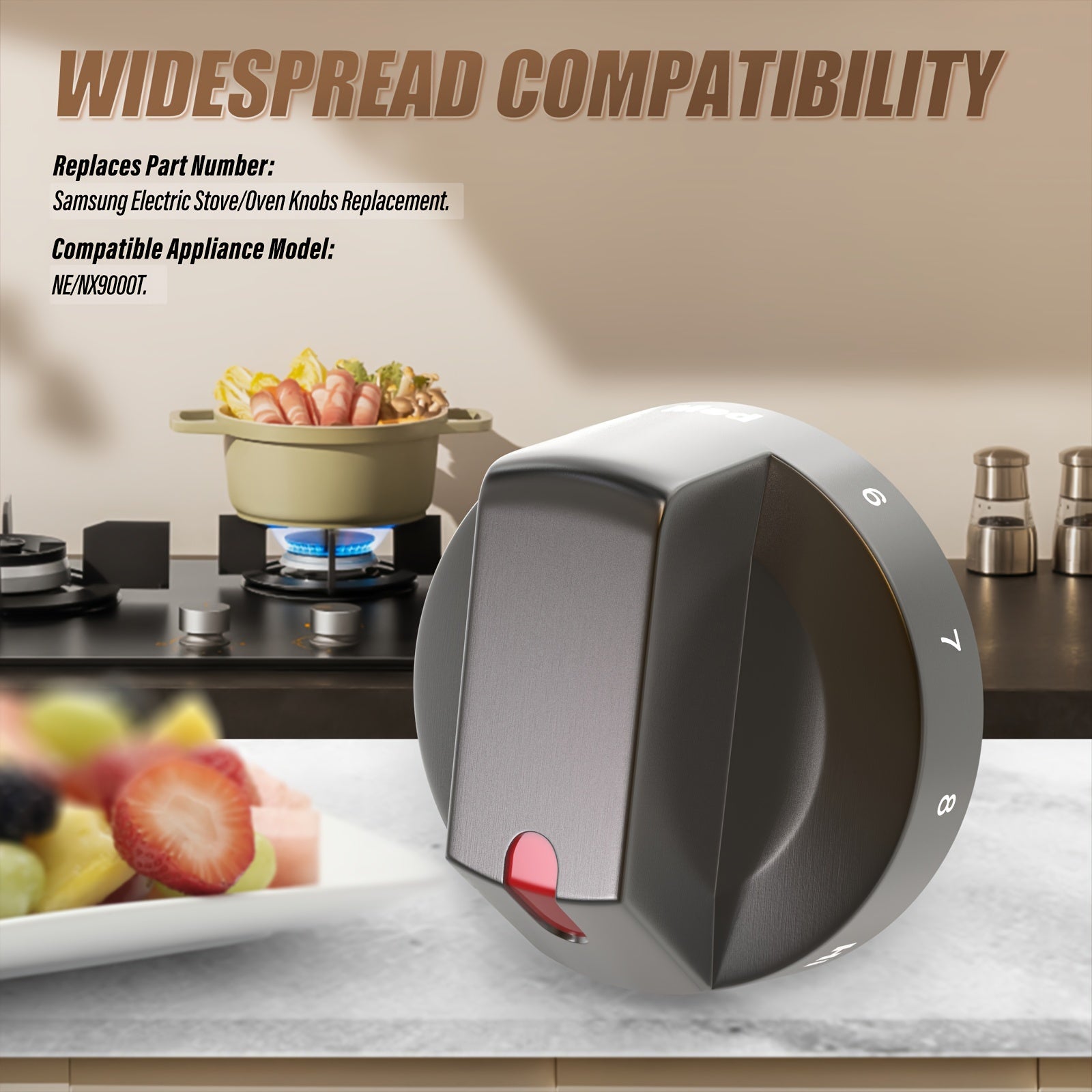 2-Pack Stainless Steel Gas Stove Knobs Compatible with NE/NX9000T Replacement Parts