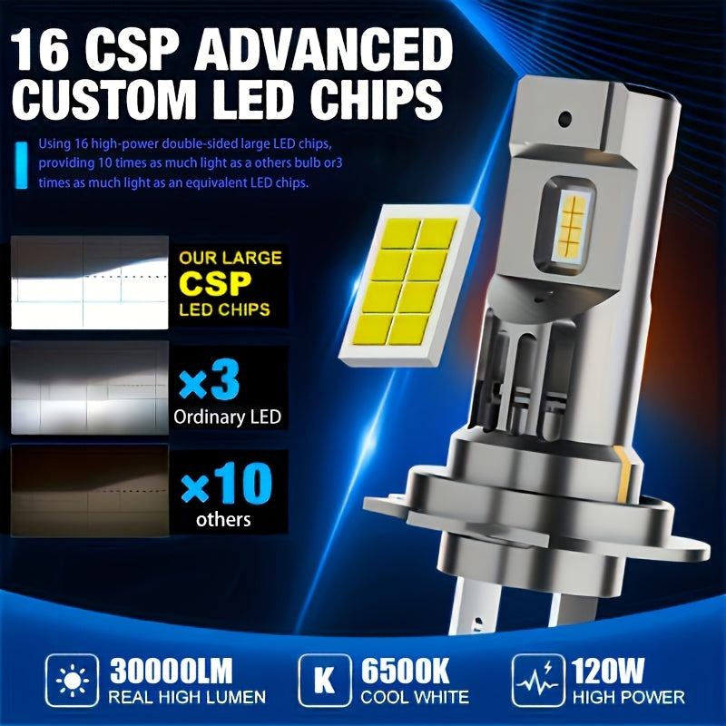 Juego de 2 bombillas LED para faros H7 30000LM luz blanca brillante estilo turbo luces para coche