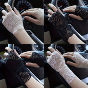 Geometric Lace Half Finger Wrist Sleeves with Thumb Hole for Summer Sunscreen Protection