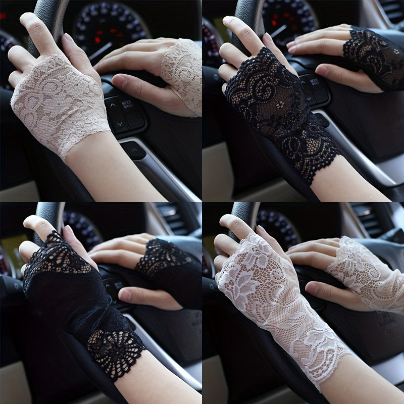 Geometric Lace Half Finger Wrist Sleeves with Thumb Hole for Summer Sunscreen Protection