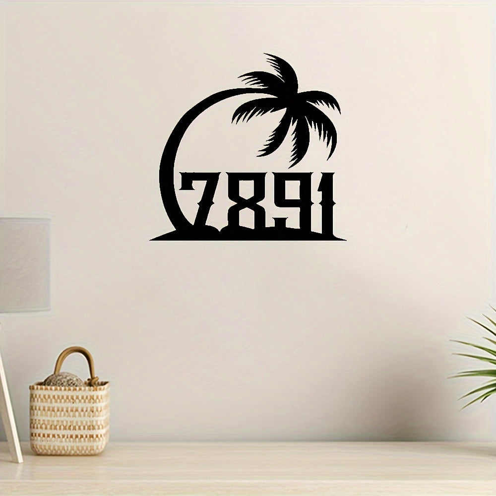 Personalized Tropical Palm Tree Metal Door Sign Beach-Themed Address Plaque Durable Home Decor