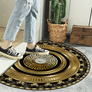 Semi-Circular Black and Gold Floral Rug Non-Slip Indoor Outdoor Polyester