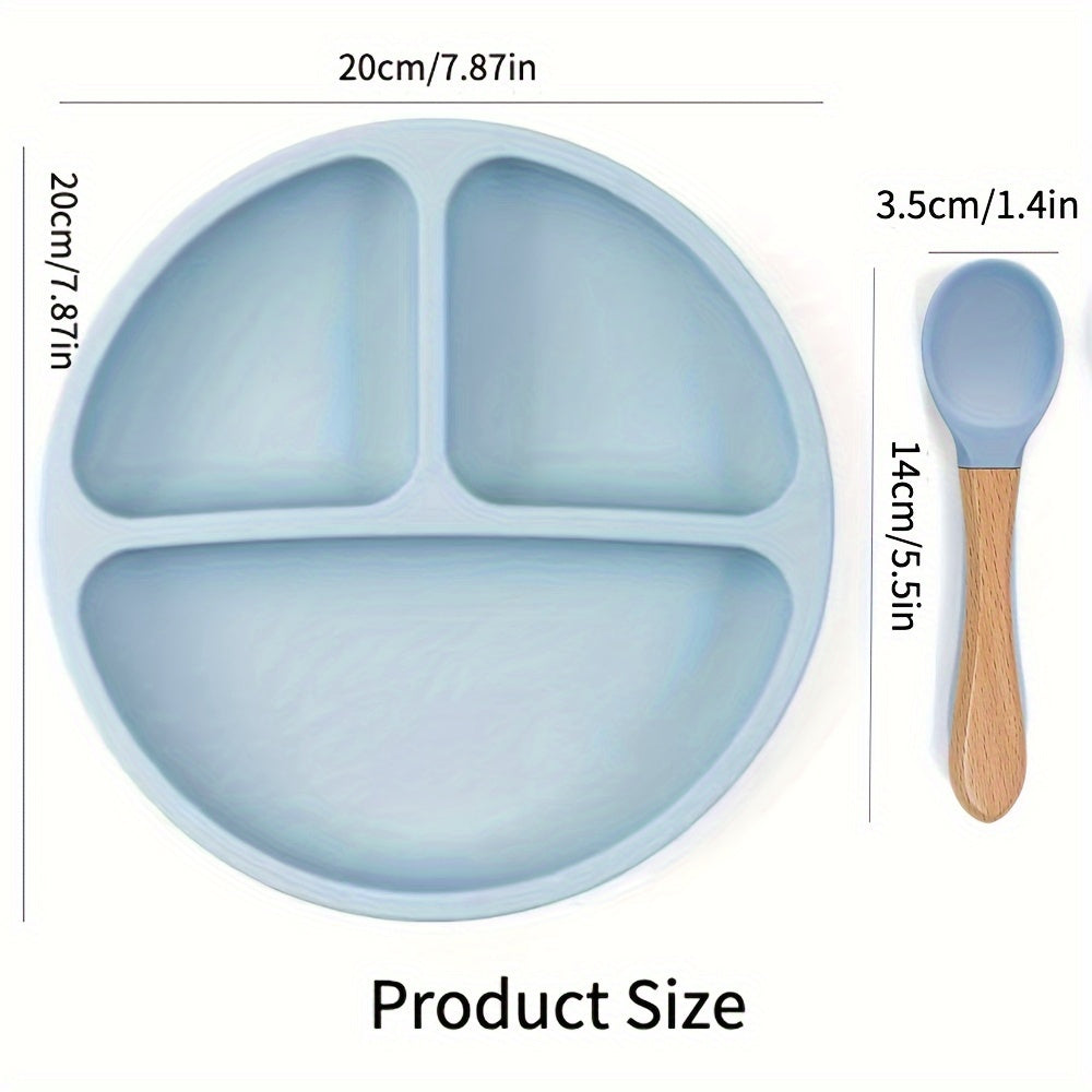 Kids Silicone Suction Plates with Spoon BPA-Free Non-Slip Divided Microwave Dishwasher Safe