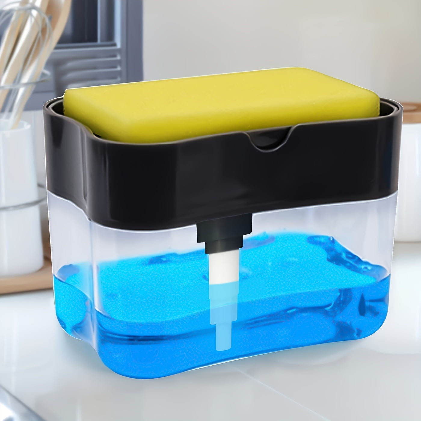 Plastic Dish Soap Dispenser with Sponge Holder Kitchen Sink Accessory Space Theme