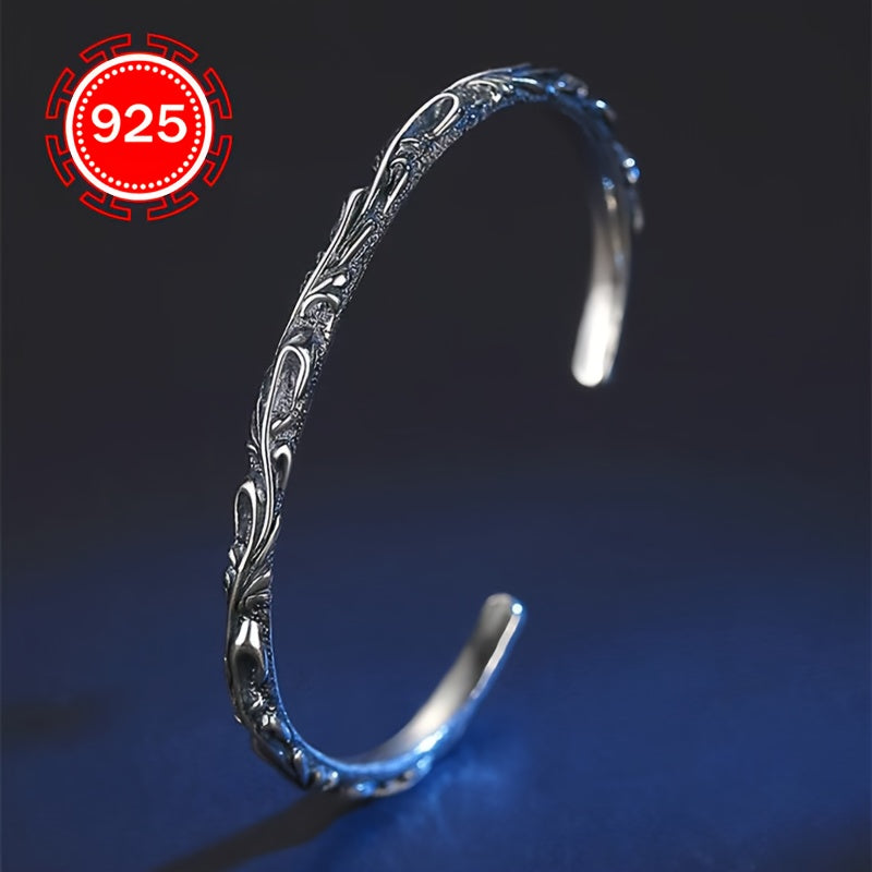 Zarif 925 Sterling Silver Ochiq Qulf Bilaguzuk - Nozik Tang Qovoq Guli bilan Vintage Ilhomlangan Uzum Dizayni - U uchun Rojdestvo, Shukrona kuni va har qanday maxsus tadbir uchun ideal sovg'a. Gippoallergen va Zamonaviy.