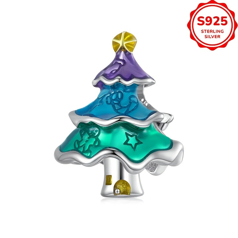 Women's Silver Bracelet with Colorful Bead Pendant Christmas Tree for Daily Wear