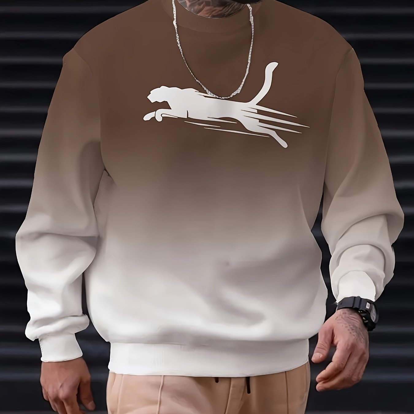 Men's Gradient Crew Neck Sweatshirt with Cartoon Print Polyester Spandex Regular Fit Casual Sports