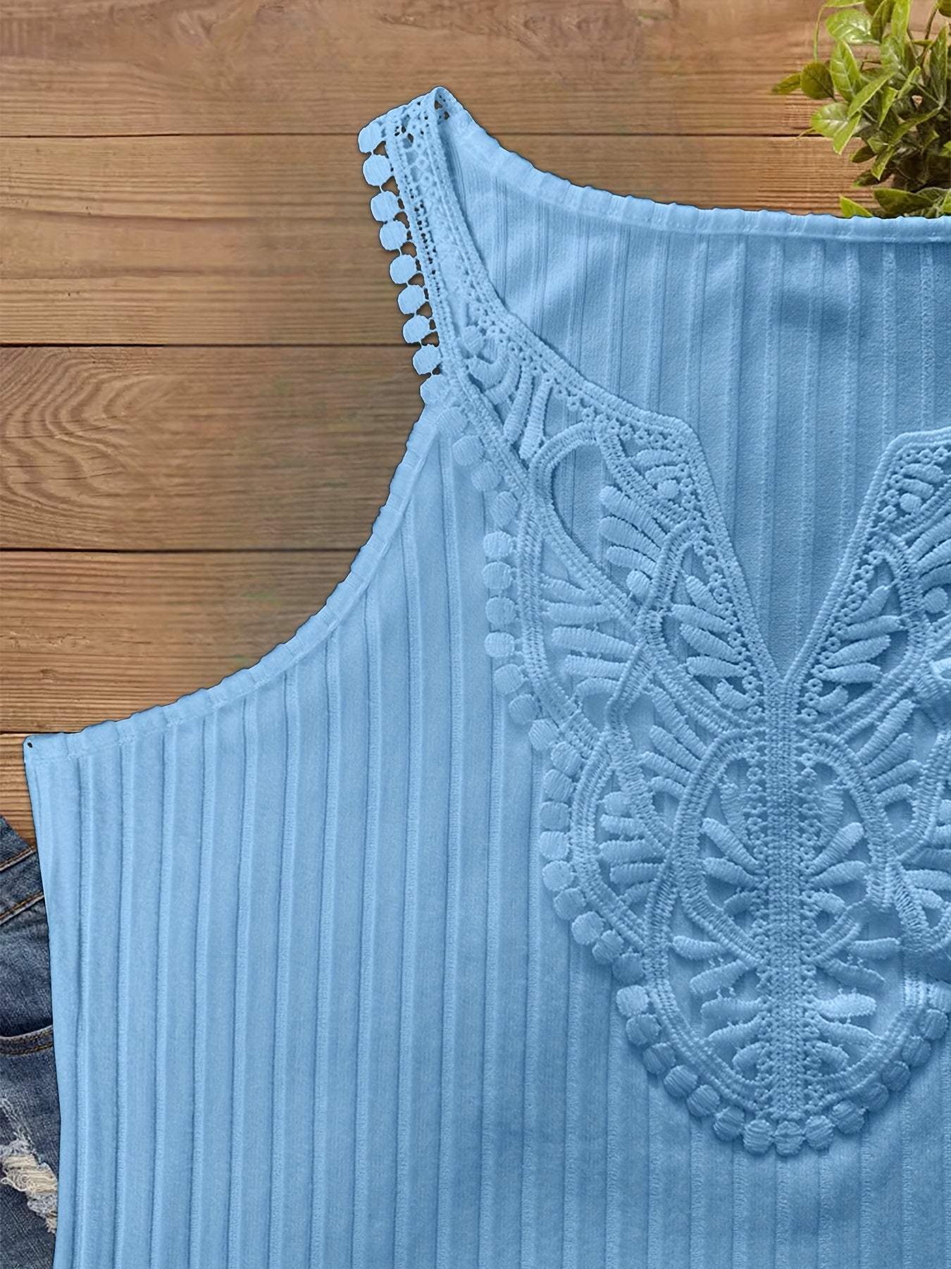 Женская блузка без рукавов с кружевной отделкой и V-образным вырезом, размер плюс, тёмно-синий