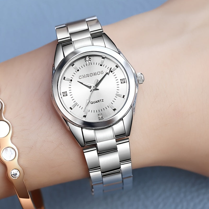Women's Quartz Watch Stainless Steel Band Round Zinc Alloy Case Business Casual Gift