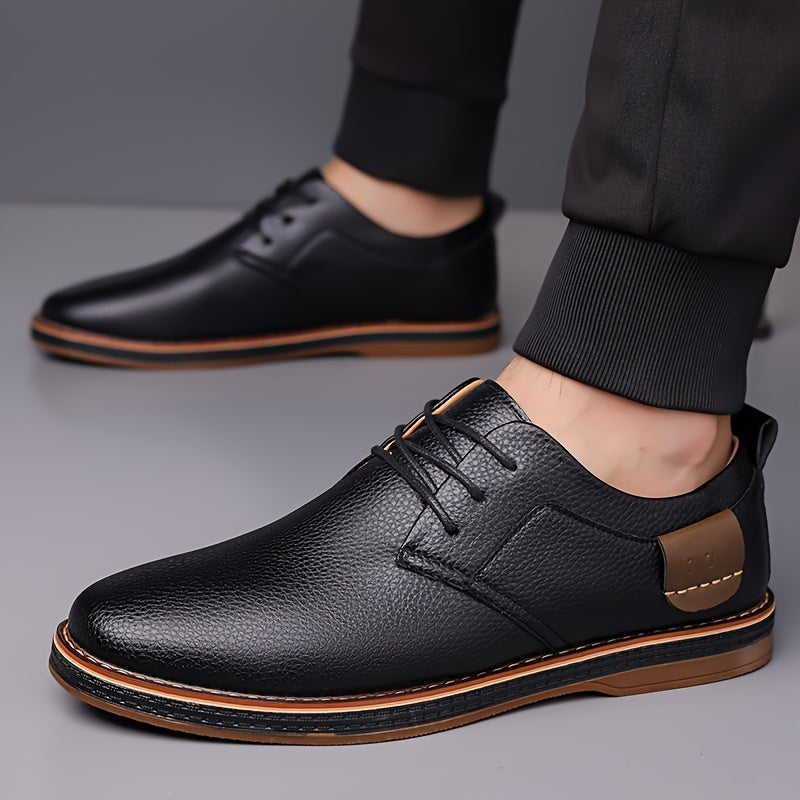 Zapatos casuales de negocios para hombre, de caña baja, con cordones, de color sólido, PU, para todas las estaciones