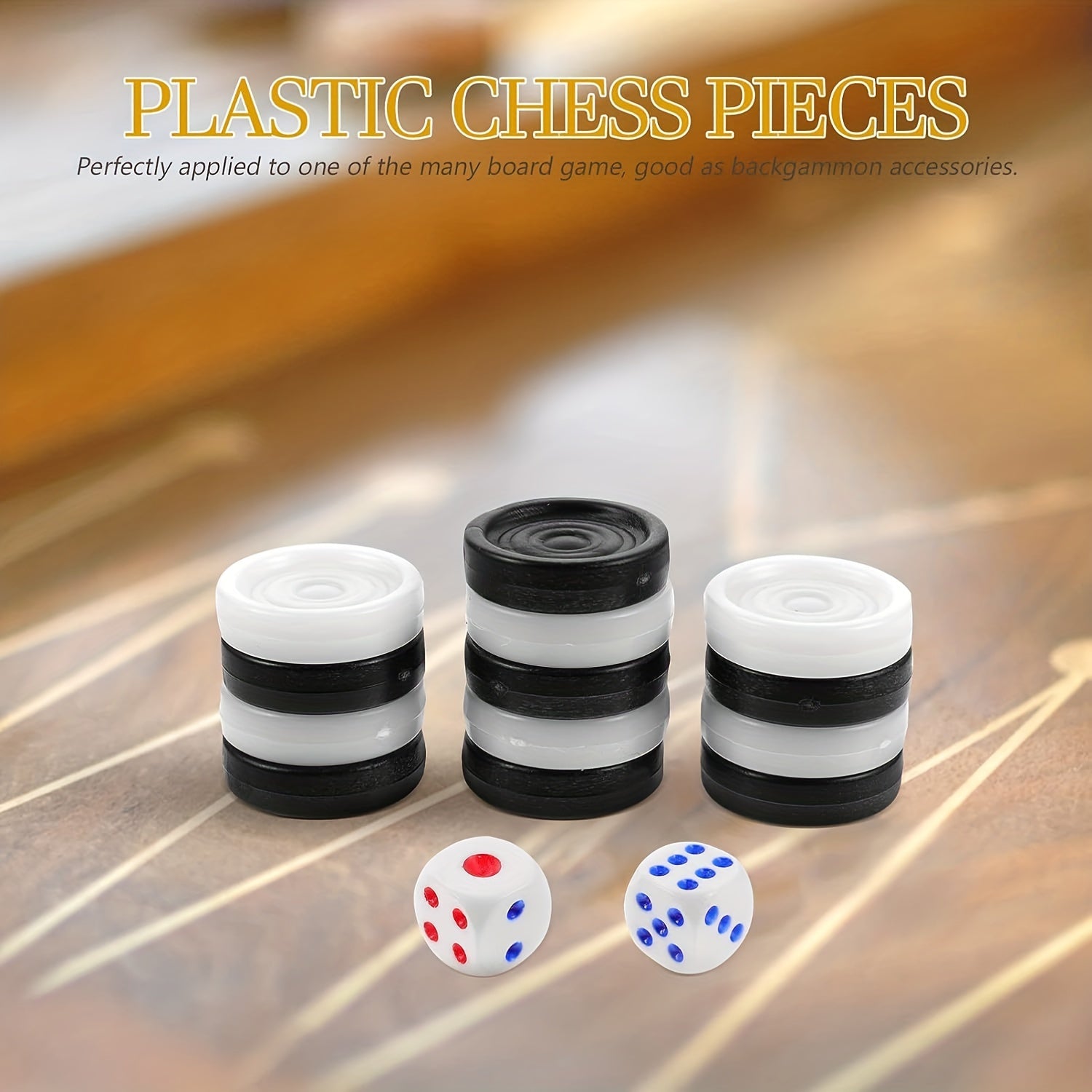 32 Black and White Plastic Backgammon and Chess Pieces for Board Games