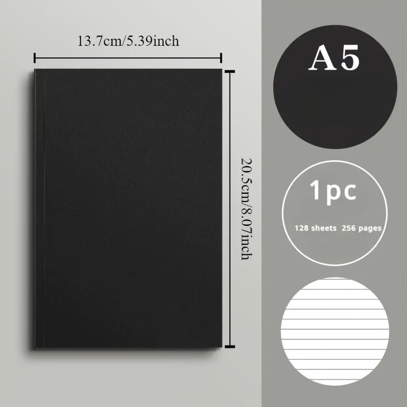 Black A5 Notebook with 368 Pages, Customizable Stickers, Fruit Scented Design
