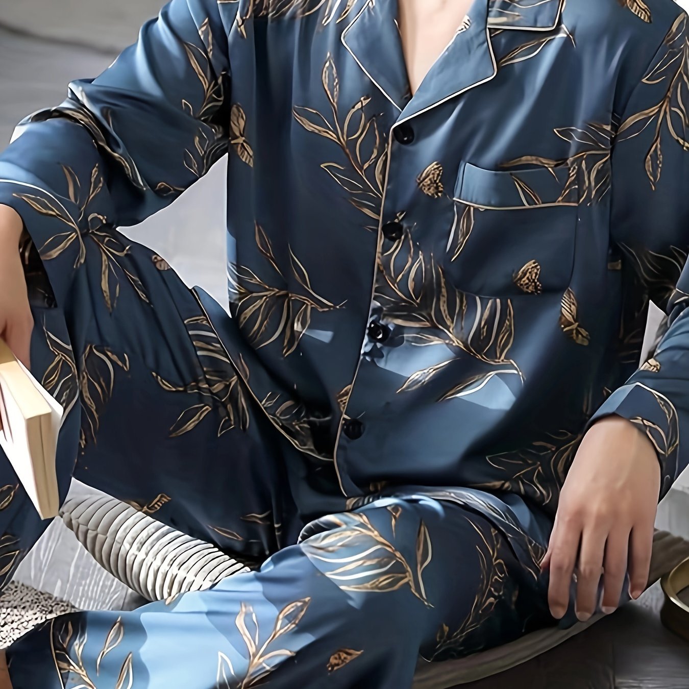 Men's Long Sleeve Striped Pajama Set for Spring and Fall Casual Home Wear