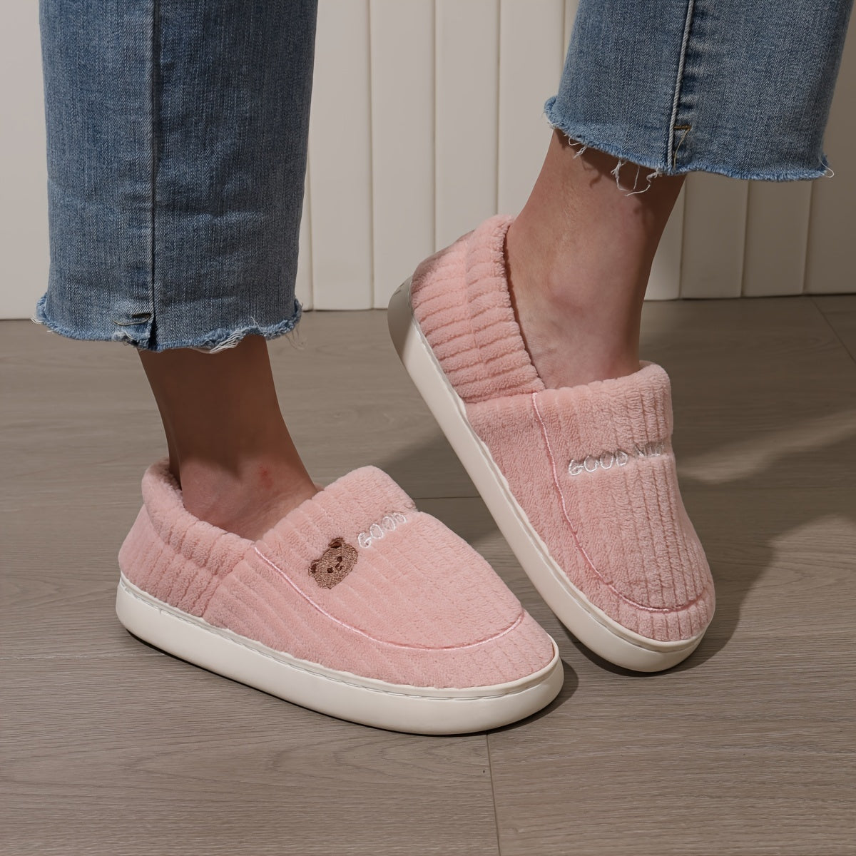 Ayollar uchun multfilm quyonli bosma qulay ichki chanoq poyabzal, yumshoq mato, TPR taglik