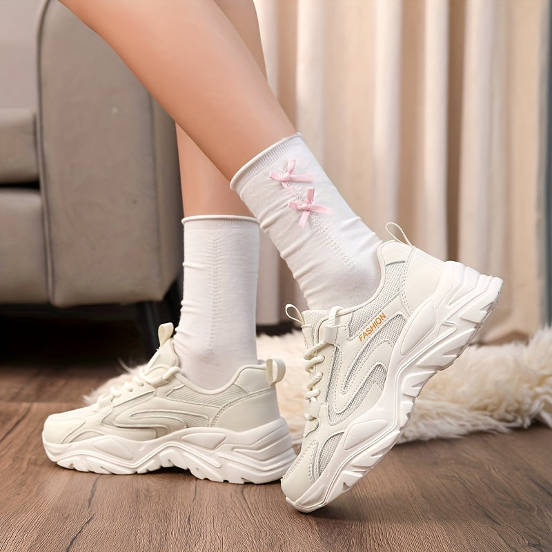 Women's Casual Chunky Sneakers Breathable Mesh Faux Cover Low-Top Lace-Up