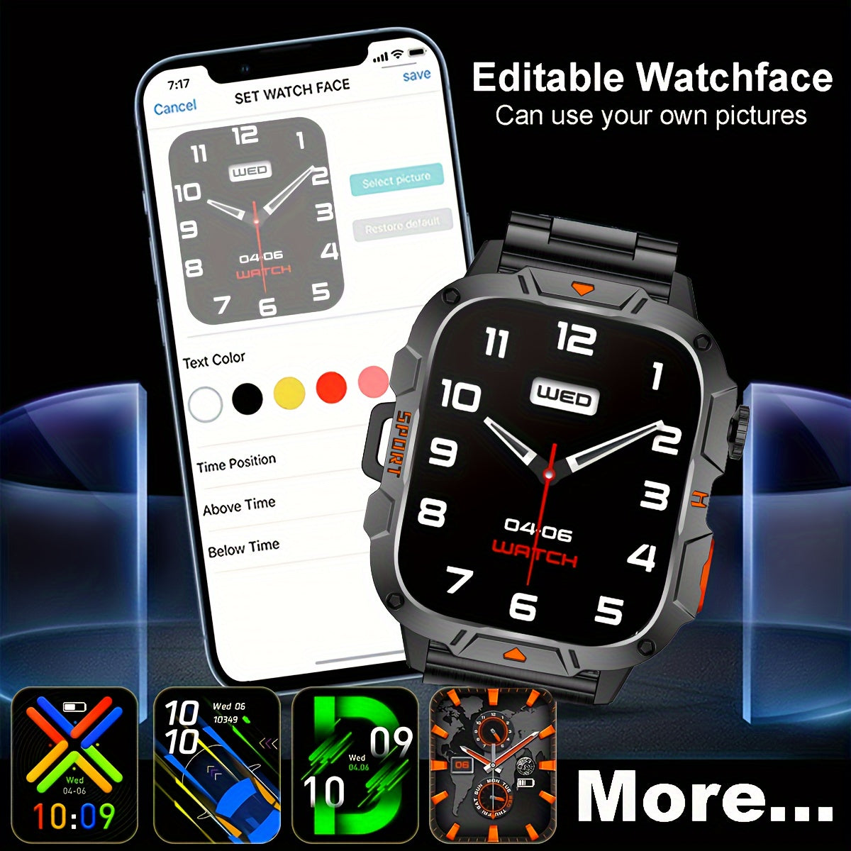 Reloj inteligente LED para deportes al aire libre para hombres, pantalla táctil completa de 4.98cm, llamadas inalámbricas, compatible con Android y iPhone