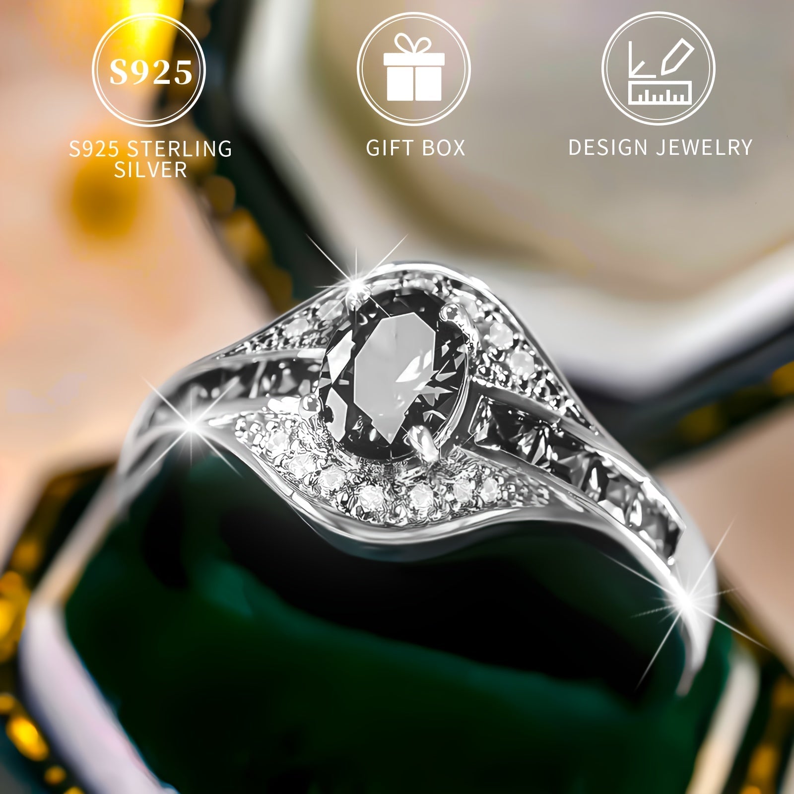 Qora sintetik kubik zirkoni bilan zamonaviy "Ishonch Ko'zi" uzuk, sterling kumushdan tayyorlangan, gippoallergen va nikel-free, to'ylar, partiyalar va Sevgililar kuni kabi maxsus tadbirlar uchun mukammal - Sovg'a qutisi bilan birga keladi.