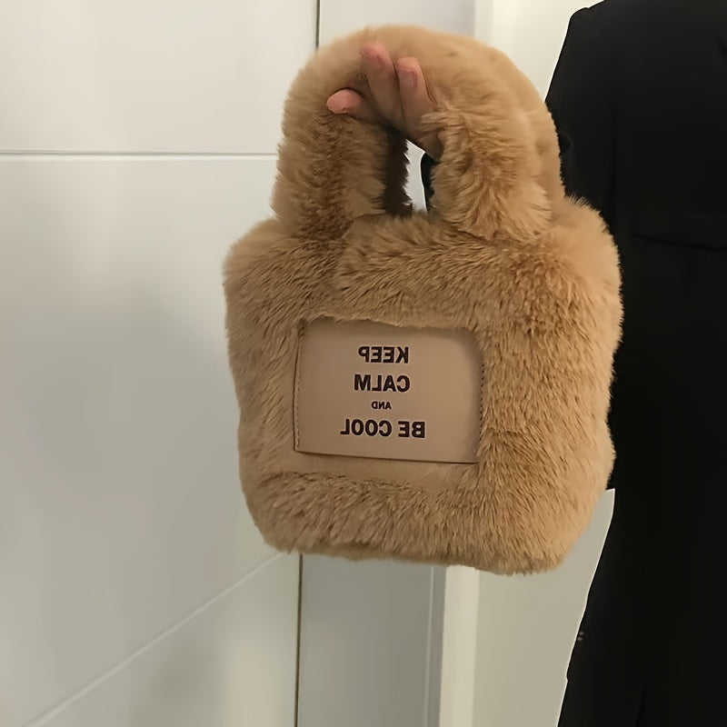 Ayollar uchun uslubiy khaki bucket sumka, sun'iy mo'yna, magnit yopiq, keng ichki qismi, yumshoq tuzilishi va xavfsiz yelka tasmasi bilan.