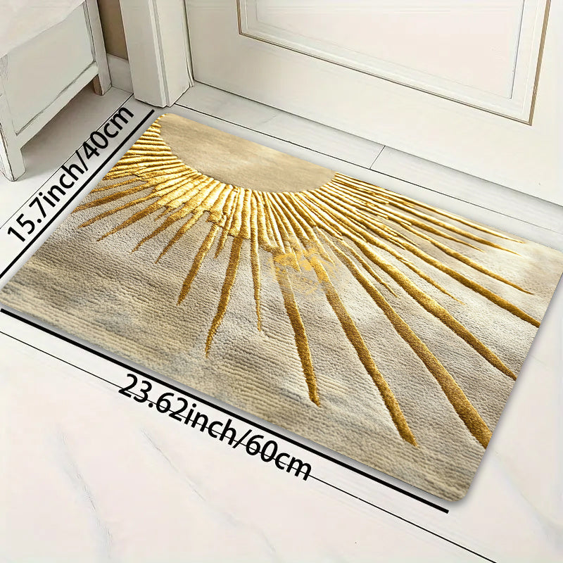 Rectangular Sunburst Entrance Mat Indoor Rug Soft Thick Sponge Machine Washable Polyester