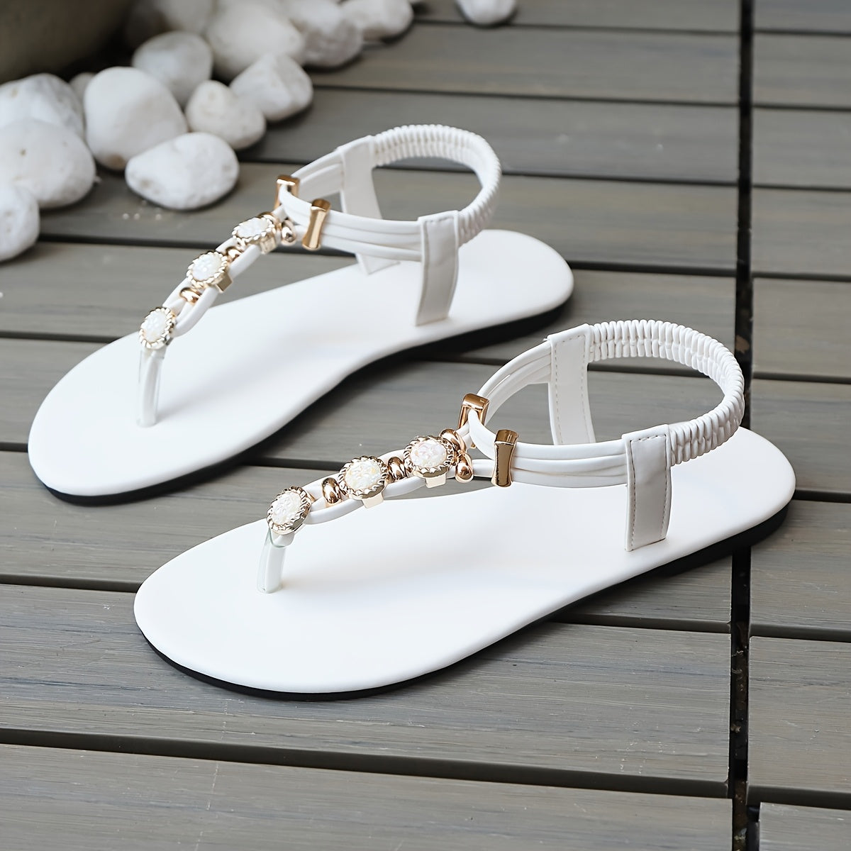 Women Rhinestone Embellished Slide Sandals Open-Toe Ankle Strap Black Summer