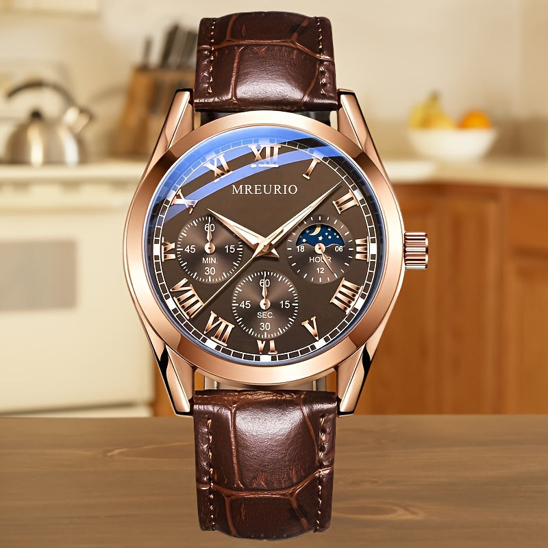 Men's Sports and Business Watch with Leather Strap and Water Resistance