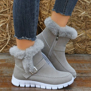 Women's Faux Fur-Lined Winter Snow Boots Thick Sole Gray Fabric