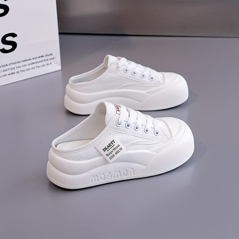 Women'S Breathable Canvas Sneakers Half-Top Thick Sole Flat Heel All-Season