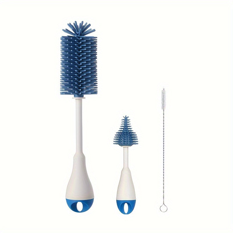 Set of 3 Silicone Baby Bottle Brushes with Pacifier and Straw Cleaning Tools