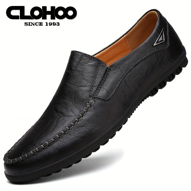 Men's Split Cow Leather Loafer Shoes with Rubber Sole for Office Casual Wear