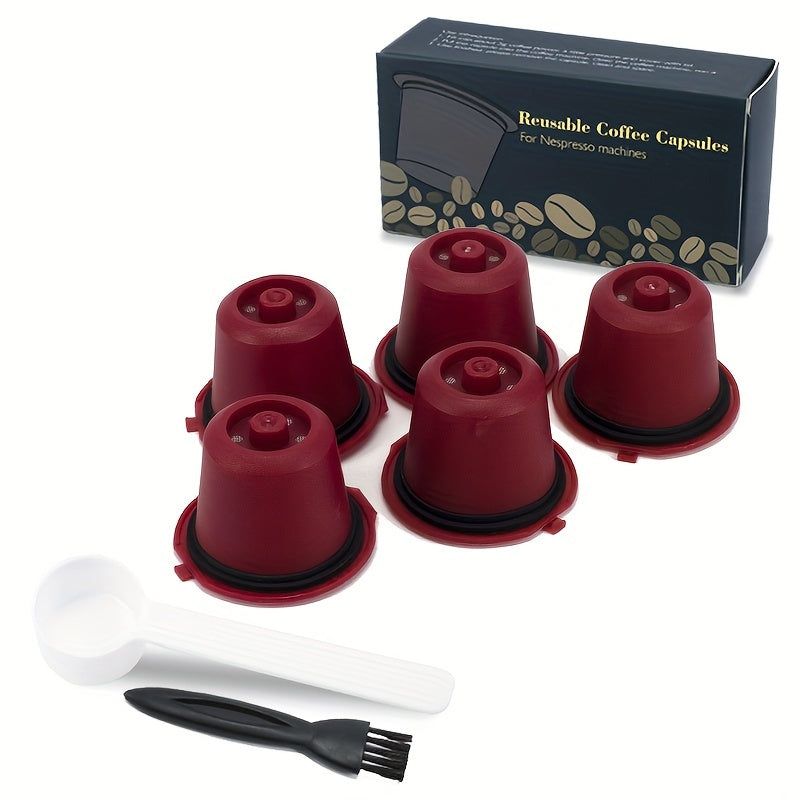 Reusable Coffee Capsule Shell Refill Filter Set 5pcs Curved Brush for Nespresso