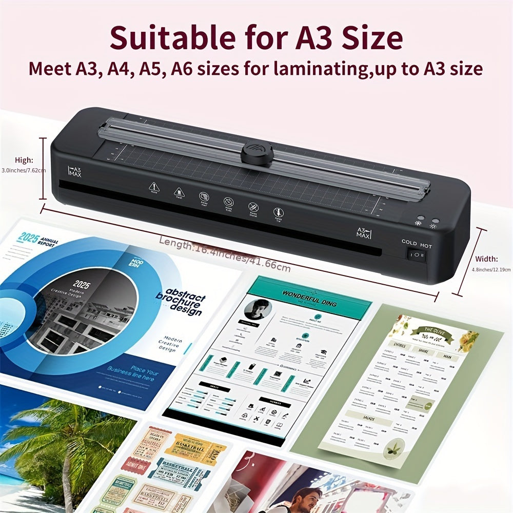 A3 Laminator with Cold and Thermal Options, Includes 50 Pouches, Built-in Slicer and Corner Rounder