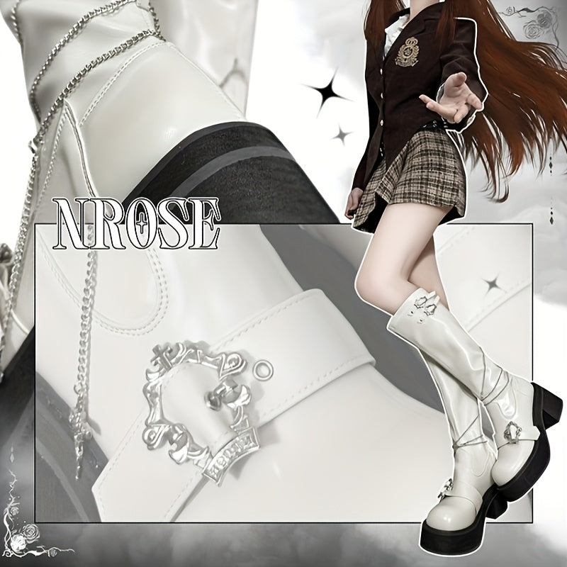 Women's Gothic Platform Boots Spicy Punk Shoes Black Leather