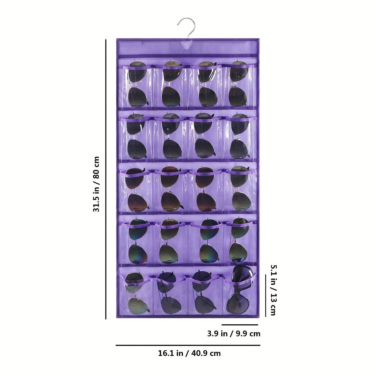 Devorga o'rnatiladigan ko'zoynaklar tashkilotchisi, ko'zoynaklar uchun 20 ta shaffof joy bilan