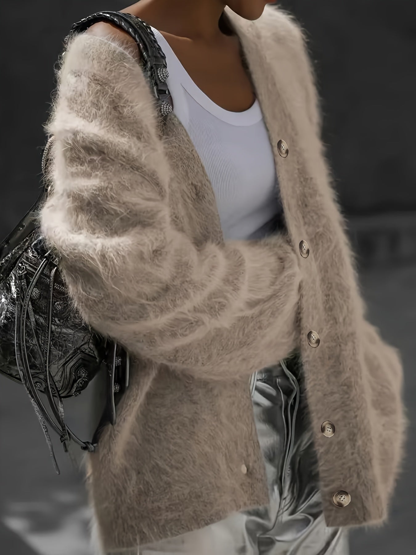 Plus Size Women's Cardigan Long Sleeve Open Front Beige Fall Winter Sweater