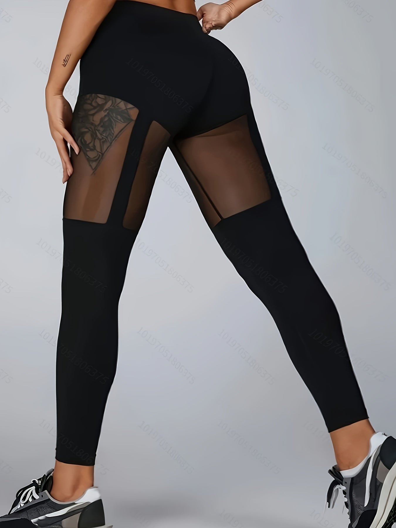 Leggings de mujer de talla grande con cintura alta y malla negra