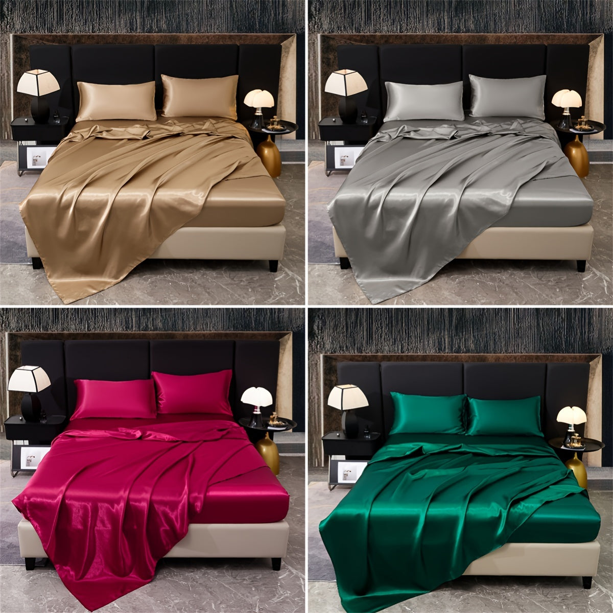 Silky Satin Bedding Set 4 Piece 80g Light Luxury Bed Linen with Fitted Sheet