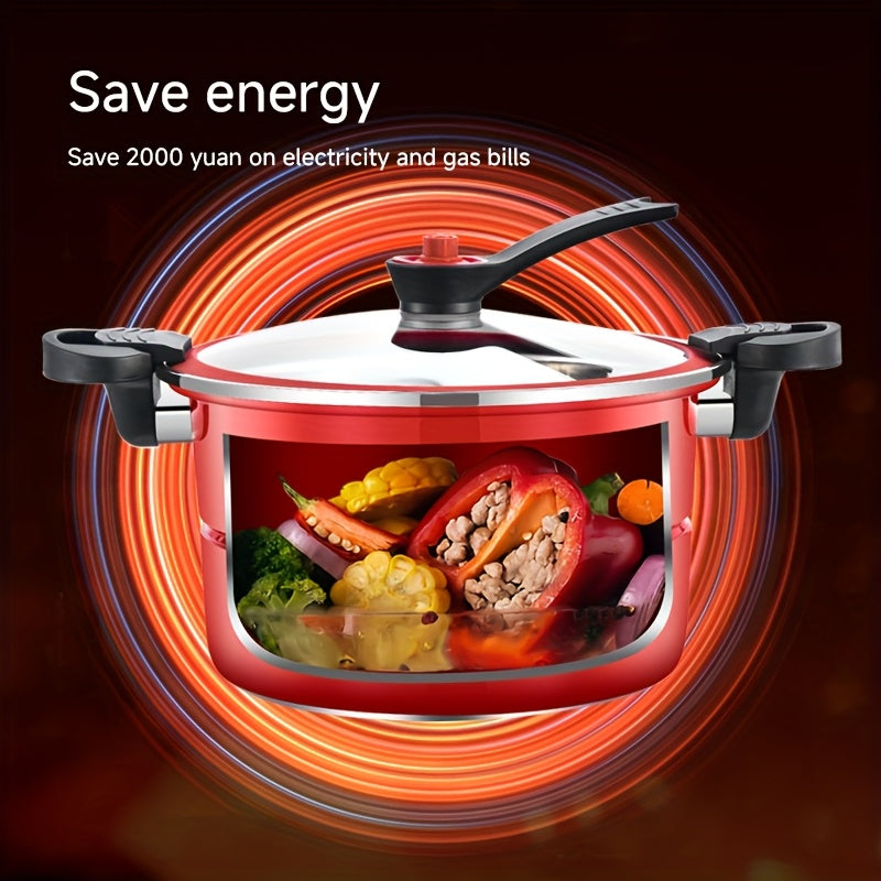 2-Piece Red Stainless Steel Pressure Cooker and Soup Pot Set Large Capacity Durable