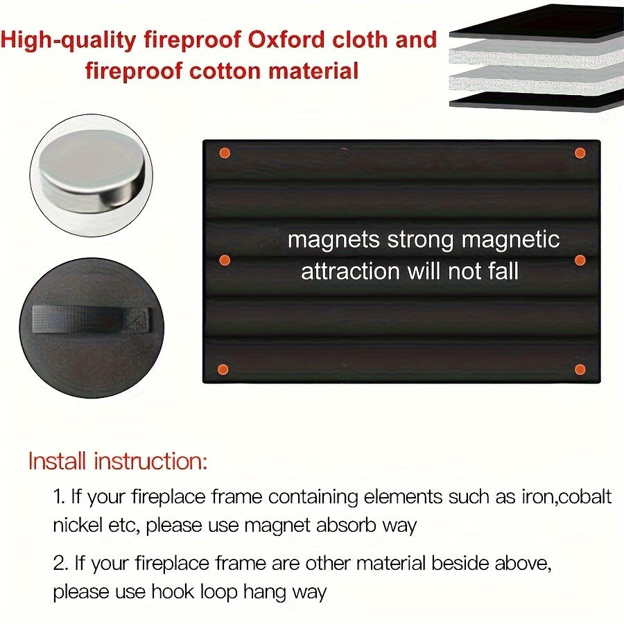 Magnetic Fireplace Blanket Black Indoor Cover Draft Stopper Insulation Odor Control