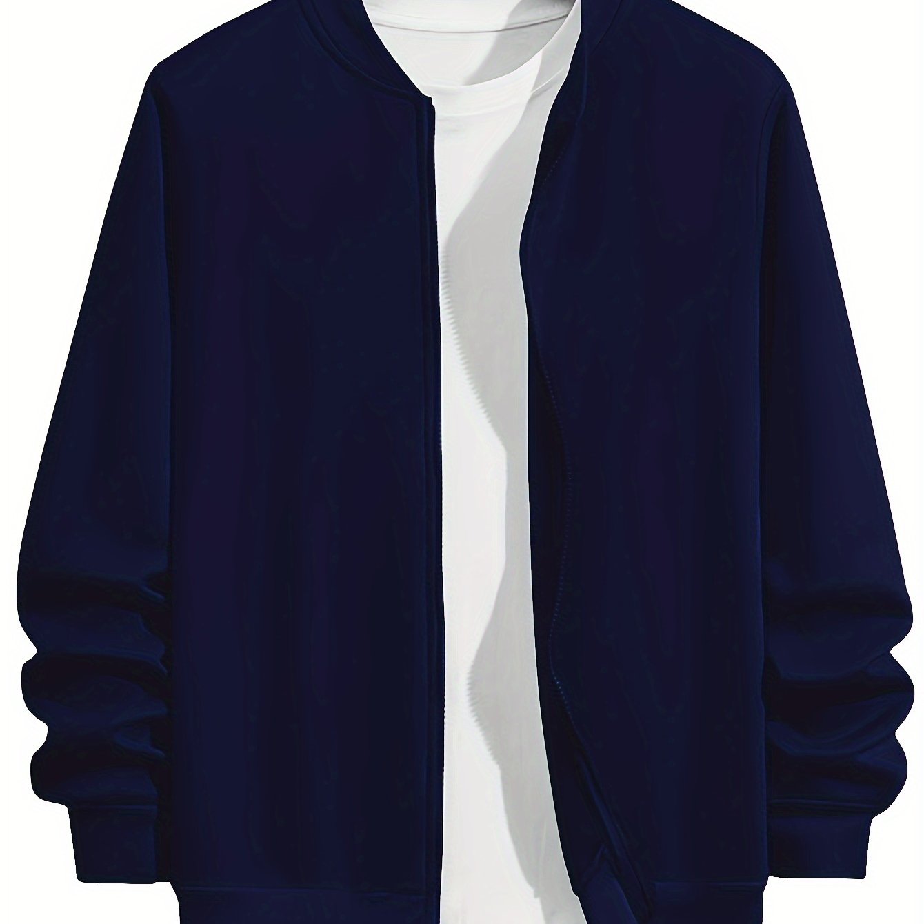 Men's Plus Size Lightweight Polyester Fall Jacket with Baseball Collar Zip-Up Brown White Interior