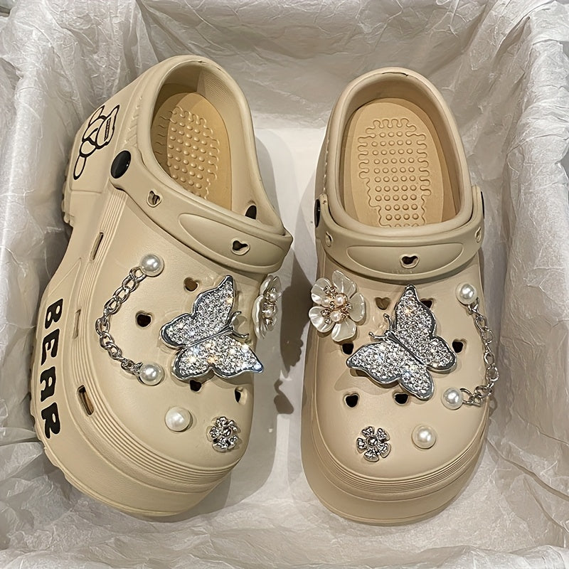 Women's Water Diamond Butterfly Summer Shoes With Thick Sole and Toe Cover