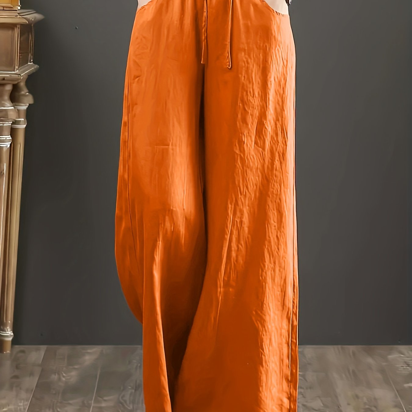 Pantalones de algodón de pierna ancha para mujer, de cintura alta y largo hasta el suelo, estilo de vacaciones, para todas las estaciones