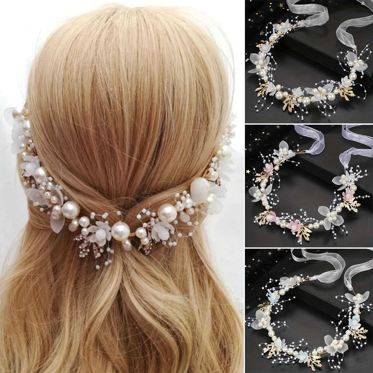 Bridal Headband with Faux Pearls and Rhinestones for Weddings and Flower Girls