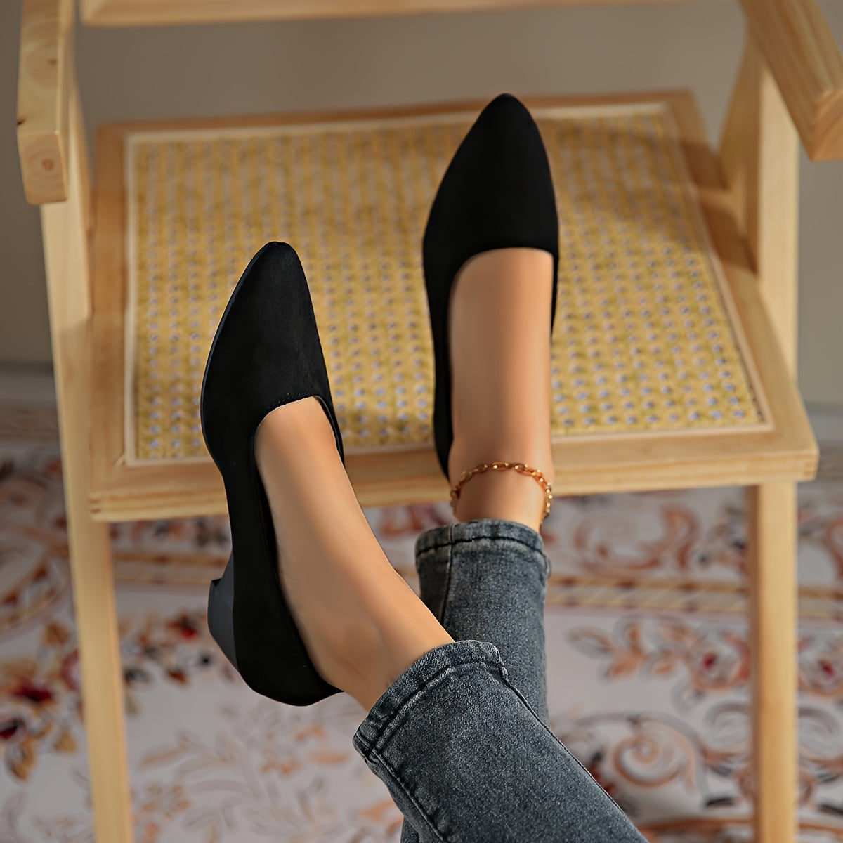 Women's Pointed Toe Mary Jane Flats Black All-Season Comfort